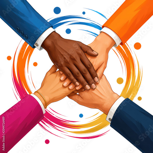 Diverse Hands Stacked Together Symbolizing Teamwork Unity Friendship and Global Collaboration, Generative AI