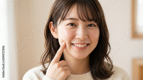 Naklejka 頬を突く若い女性