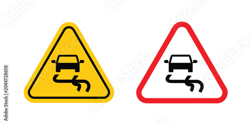 Foto Slippery road sign editable stroke Line pack. Clipart icon set