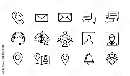 Photos Contact us and social media outline icon collection vector isolated on white