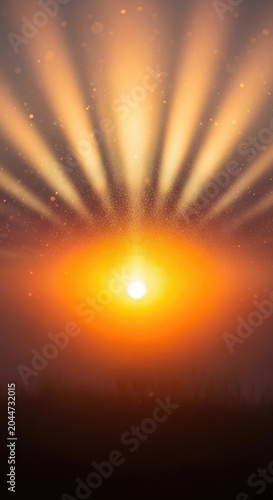 Dramatic Sunset with Radiant Light Beams and Glowing Orb in the Sky.