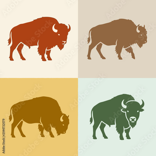 Bison Silhouettes in Various Colors.