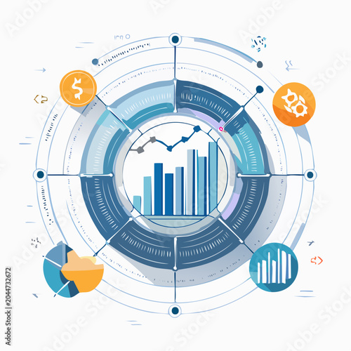 Dynamic Infographic Visualizing Financial Market Trends and Digital Data Analytics, Showcasing Economic Performance and Investment Strategies for Business Growth
