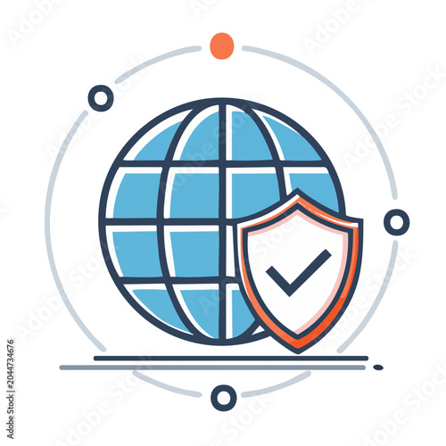 Global security icon with shield and checkmark