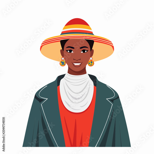 Stylish Woman Wearing a Wide-Brimmed Hat and Blazer
