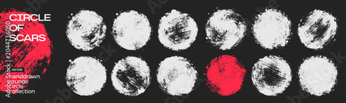 Bilde på lerret Collection of circular, textured abstract shapes with Circle of Scars text