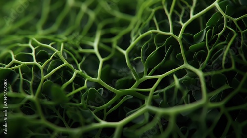 A close-up of intricate green leaf veins showcasing detailed patterns and textures, emphasizing the beauty of nature.