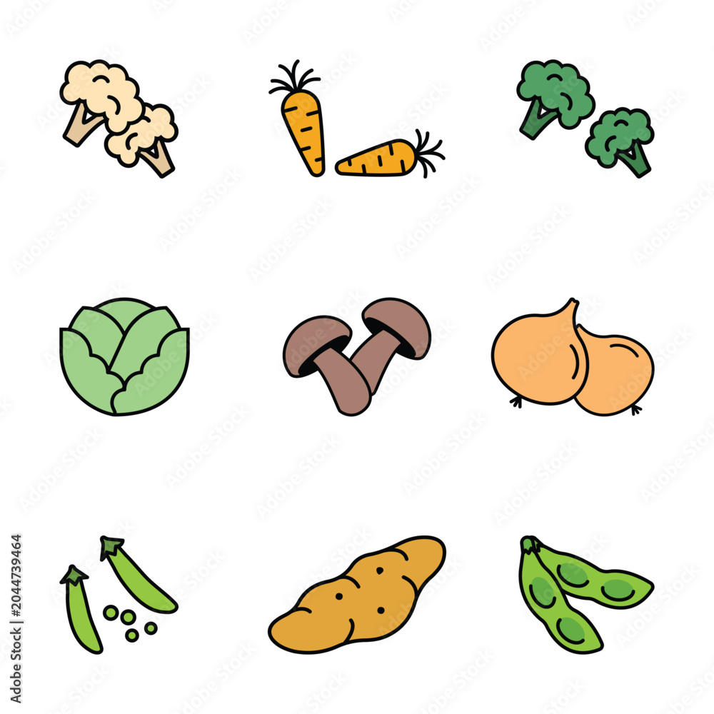 Obraz premium Fruit icon set featuring banana, strawberry, orange, and mango illustrations for menus, grocery signage, nutrition materials, healthy eating content, and food-related designs.