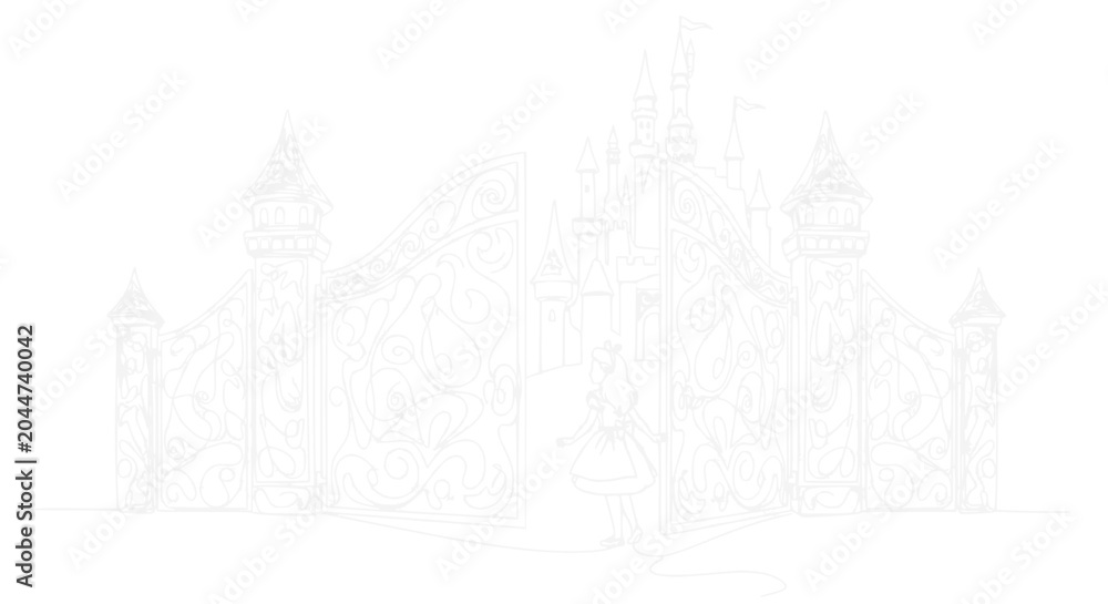 Naklejka premium Ornate Castle Gate Entrance Fantasy Illustration