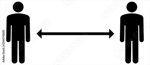 Social distancing icon with two people and measurement arrow