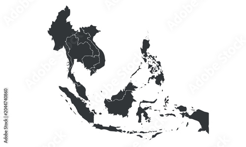 Southeast Asia map silhouette, isolation