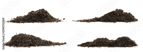 set pile peat moss soil, and mound compost Isolated on a white background. featuring natural dirt, texture on a clean surface, forming an earthy mound ideal for garden