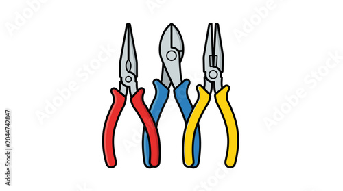 Three Pliers Tools Isolated on White Background.