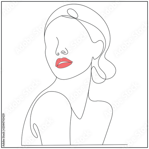 Elegant Woman Lips Portrait Line Art