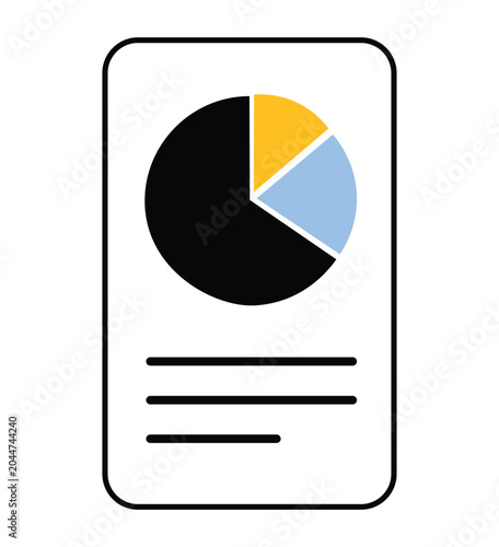 Flat design pie chart icon on document, Data Analysis Concept