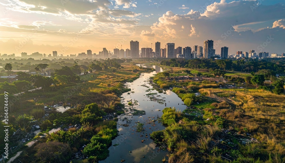Naklejka premium Johannesburg Skyline at Sunset - A River Runs Through It.