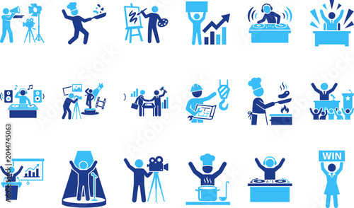 Εκτύπωση καμβά Diverse group of people in various professional and recreational activities, illustration set