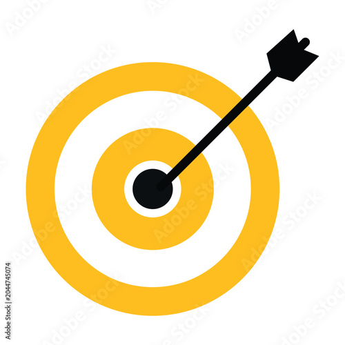 Yellow target with bullseye and black arrow, Accuracy Concept