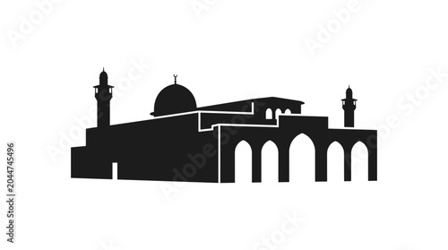 Silhouette of a Mosque with Minarets and Dome.