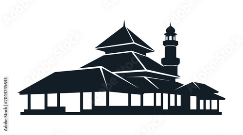 Silhouette of a traditional mosque with a minaret.