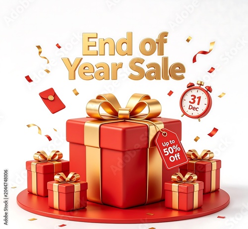 3D render end of year sale isolated background