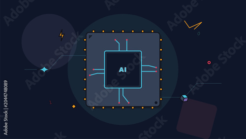 Obraz na płótnie Artificial intelligence microprocessor chip flat geometric tech icon