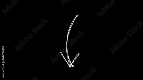 Hand-drawn Stop motion down Arrow pointing, hand-drawn arrow animation on a transparent background.