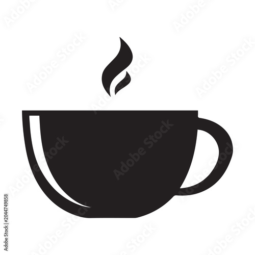 Steaming Hot Coffee Cup Icon in Minimalist Black and White Line Art Style