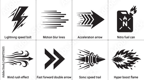 Schilderij op canvas Speed icons, motion symbols, acceleration graphics, 8 speed effect elements