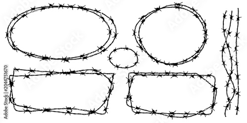 Barbed wire frames and borders, concept of restriction