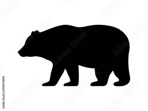 Bear silhouette walking on white background, vector graphic
