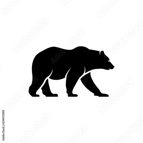 Bear silhouette walking, side view, graphic art