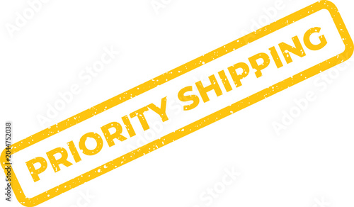Vivid yellow rubber grunge stamp announcing the beneficial priority shipping option for customers