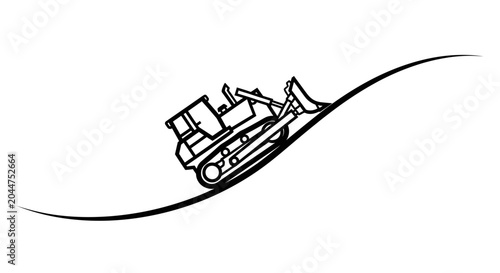 Tableau sur toile Bulldozer on a Slope - Construction Equipment Line Art