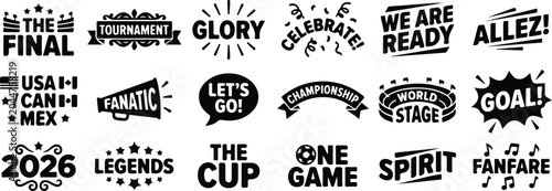 Soccer World Championship 2026 Typography Elements Set - Football Tournament Labels and Fan Celebration Badges Vector