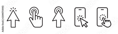 Foto Collection of cursor arrow and hand click icons for computer desktop and mobile web page design