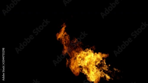 Vibrant isolated orange fire flame bursts on a black background.