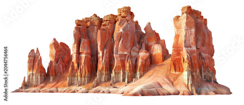 Detailed view of dramatic red sandstone rock formations, isolated on a clean background, highlighting natural textures, erosion patterns, and geological beauty., cut-out