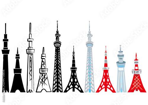Collage of Tokyo Towers Silhouettes, Abstract
