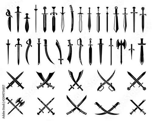 Collection of Ancient Swords and Weapons, Silhouette Icons