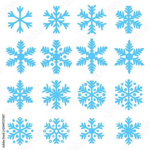 Collection of light blue snowflakes on white