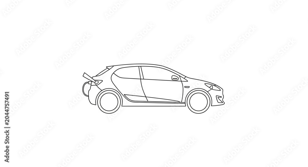 Fototapeta premium Outline of an electric car connected to a charging cable.