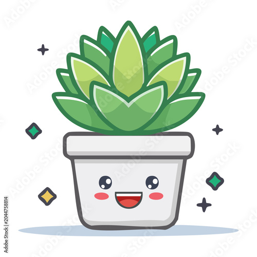 Cute potted succulent plant with a happy face