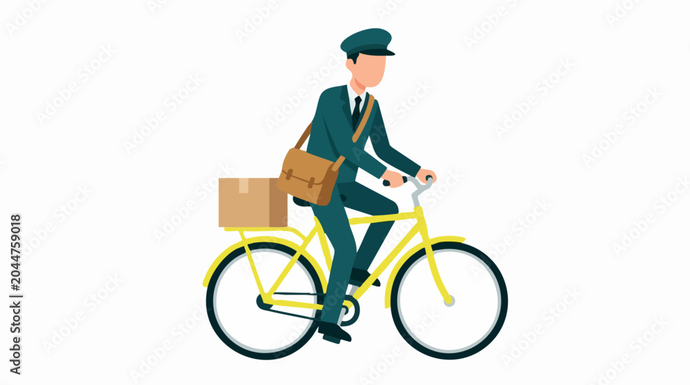 Naklejka premium Postman on bicycle delivering mail and packages, flat illustration