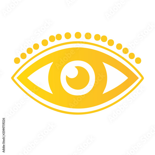 Yellow eye icon with dots on white background