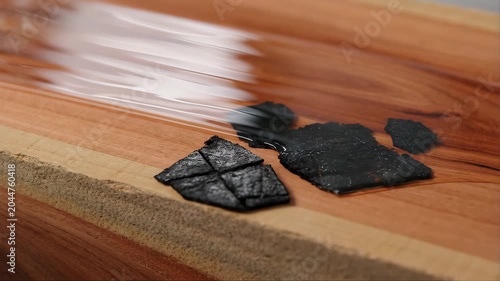 Epoxy Resin Bubble-Free Macro Pour with Wooden Surface, Glossy Clear Coating and Motion Blur During Curing