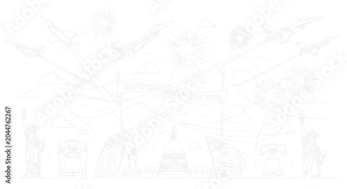 Foto USA patriotic montage: jets, landmarks, fireworks, flag, stars, abstract element