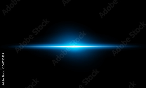 Glowing blue flare laser, Light blue effect reflections, neon beam over dark abstract background, shine speed flash of light, and sparks	
