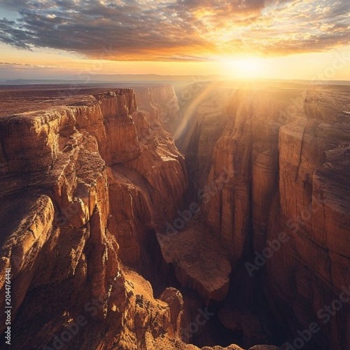 a vast ancient canyon landscape bathed in the warm dramatic 