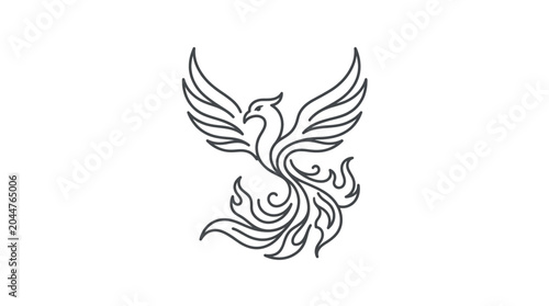 Принти на полотні Mythical Phoenix Bird Illustration with Fiery Tail.